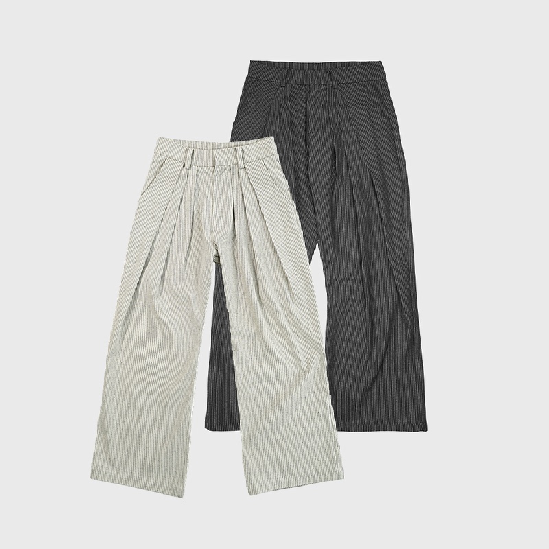 Three-Pleat Striped Raw Denim *4Junks* Half-Seam Construction Denim Dress Pants Combined with A-Line Commuter Casual Pants
