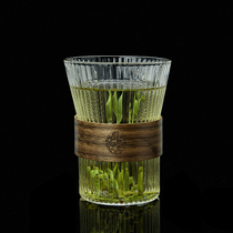 Longshan Tang Green Tea Cup Wood Glass Vertical Textured Transparent Glass Cup Thickened Tea Cup Home Pure Handmade Anti-Burn Water Cup