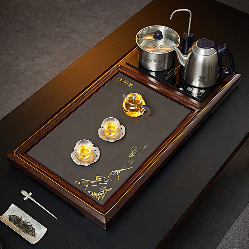 Longshantang tea tray Wujinshi Chinese-style solid wood tea table fully automatic one-piece kettle tea set set home office
