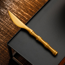 Longshantang pure copper bamboo tea knife creative personality Kung Fu tea accessories Household high-end Puer tea special gift
