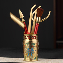 Longshan Hall Pure Copper Chinese Tea Dao Six Gentleman Enamel Color Tea Then Tea Spoon Pure Handmade Utiliturg Tea Accessories Home