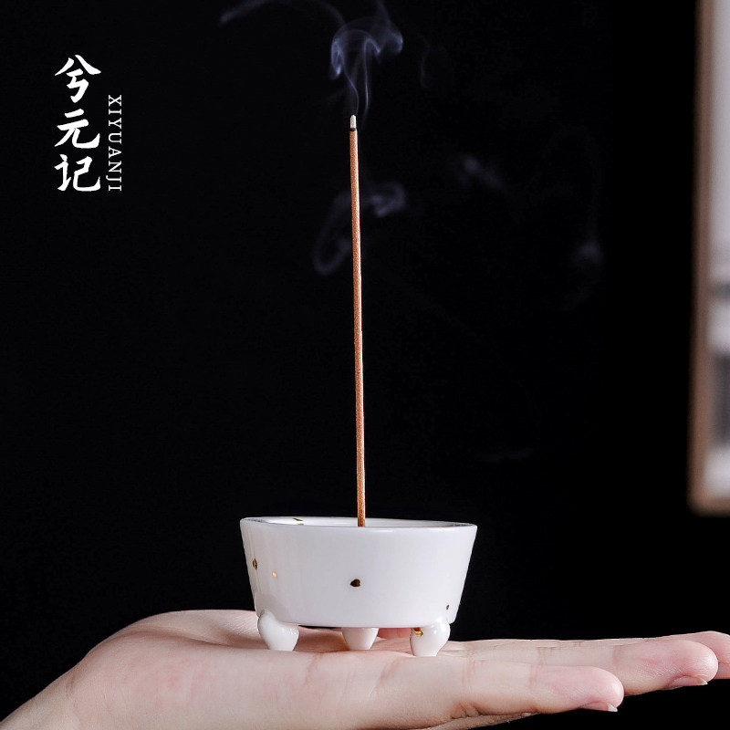 Xi Yuan Ji Depiction 99 Gold Mutton Fat Jade Porcelain Thread Incense Socket Handmade Dehua White Porcelain Ceramic Kung Fu Tea Ceremony Incense Seat