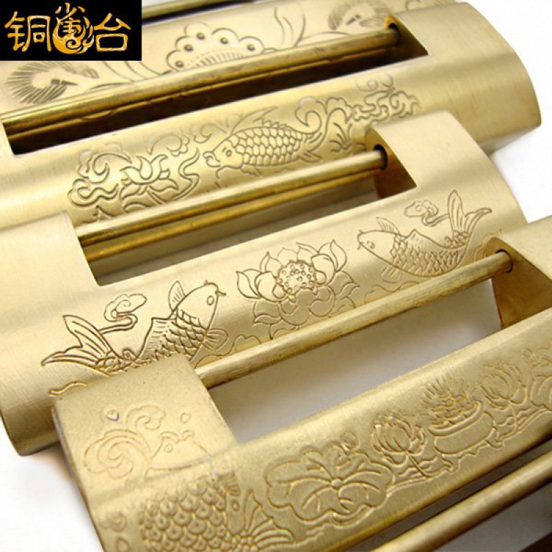 (Brass) Chinese-style old copper lock retro lock small key lock all copper bronze lock pure copper old-fashioned antique horizontal open padlock