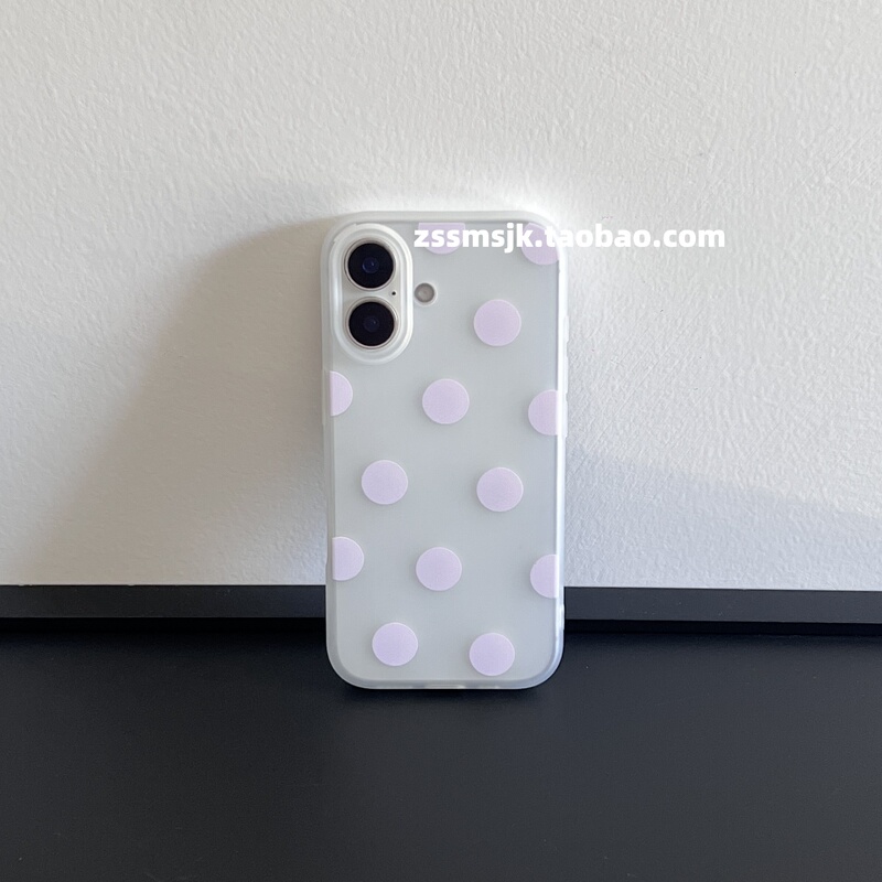 What Kind of Phone Case Is This? Niche ins Style Light Purple Polka Dot Iphone17 Phone Case with Camera Key Protection, Suitable for Apple 15 Full Edge Coverage, 14 Soft Case, 13 Transparent White, 12