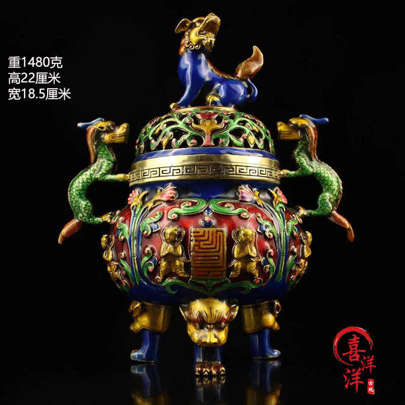 古銅 唐物 中国美術 古玩 希少品 [se]12 細密造 麒麟図香炉 櫻時代古玩
