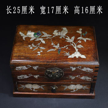 Antique antique burmese rosewood inlaid shell double-layer jewelry box storage box with drawer lock retro ornaments