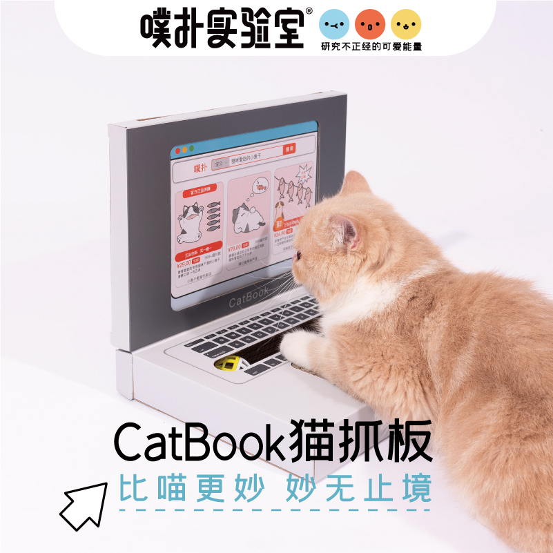 PurLab Puff Bashing Lab Cat Grab Board CatBook Computer Cat Toy Corrugated Paper Abrasion Resistant Cat Mint Toy