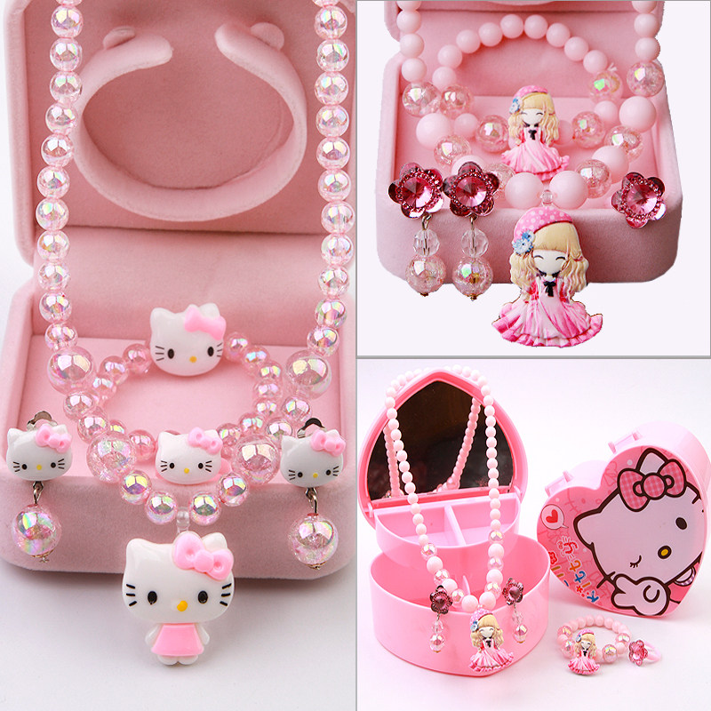 Little girl necklace accessories children's princess Hello hand ring earrings cute Bell neck baby