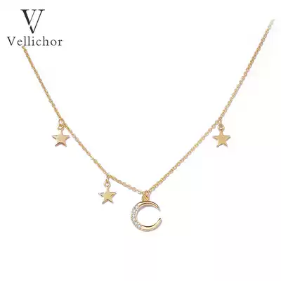 2021 new light luxury s925 sterling silver star moon necklace female niche design clavicle chain net red tide pendant