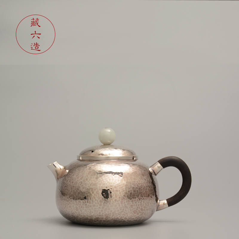 Tenzaku Silver Teapot, 999 Pure Silver Tea Brewing Pot, Handmade, Single Piece, Tea Ceremony Household Small Silver Teapot, Silver Tea Set