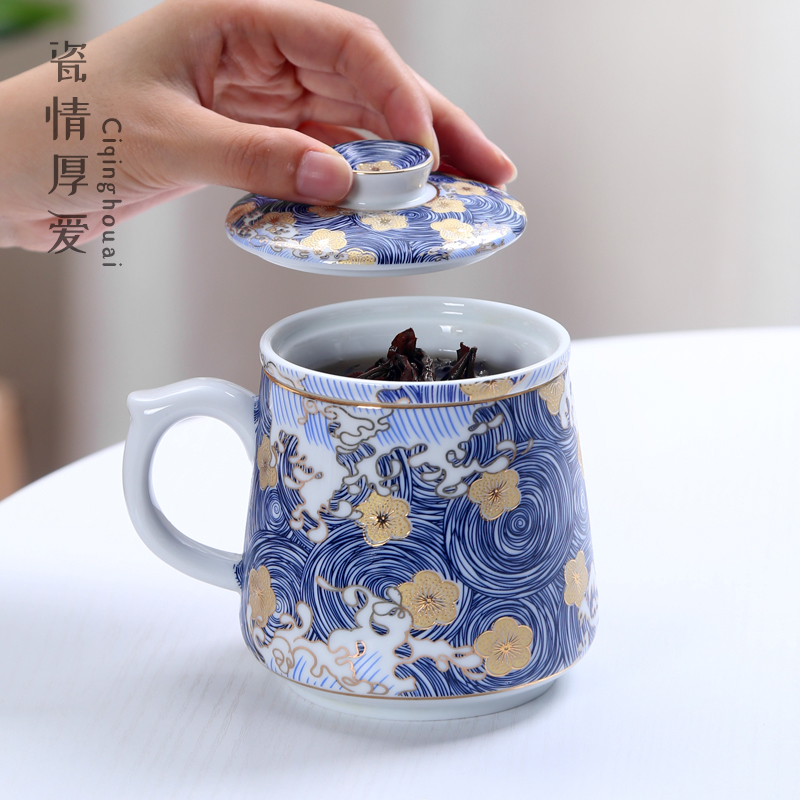 Enamel color office cup single pure handmade ceramic tea drinking water cup large capacity home with lid filter tea cup