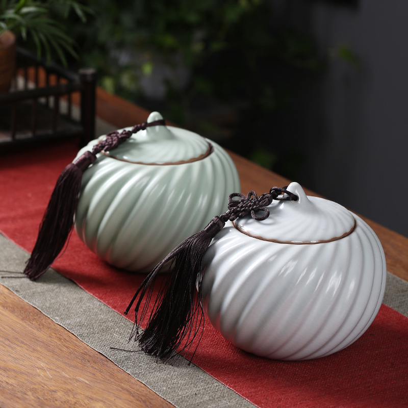 Ru kiln open tea pot ceramic tea pot sealed pot household tea storage pot large-capacity Pu'er tea gift box