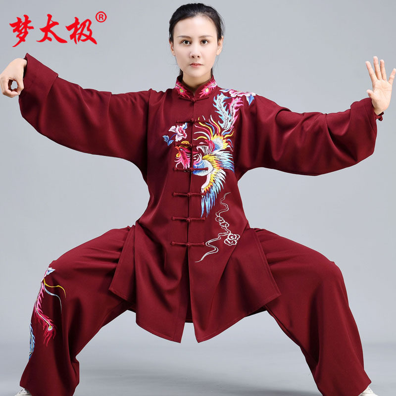 Dream Tai Chi New Men and Women Longfeng Tai Chi to serve Spring Summer high-end Tiansilk Hemp Date Red and Chinese Wind Performance Suit
