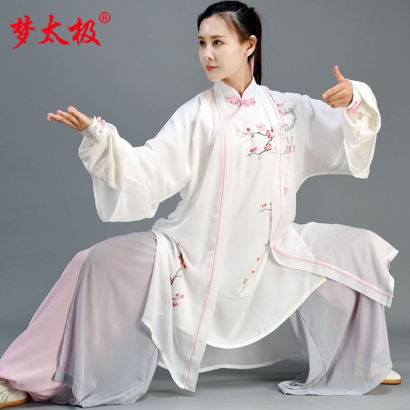 Dream Tai Chi hand-painted plum blossom improved Tai Chi suit women's fashion new elegant Chinese style spring and summer mid-length performance suit