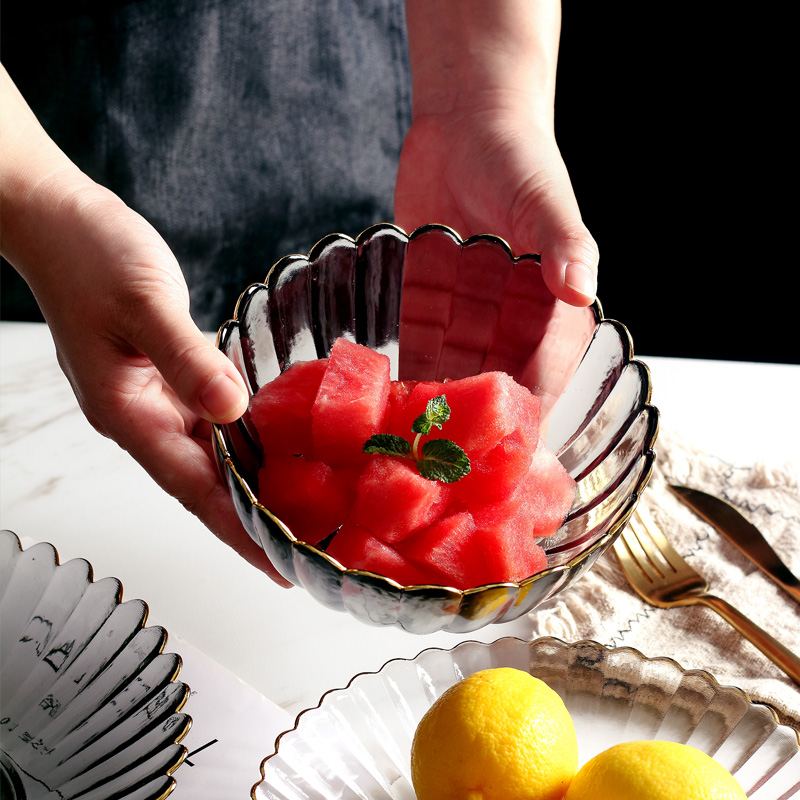 Large transparent heat - resistant glass bowl dish plate household microwave oven salad bowl, dish up and serve a single creative dishes