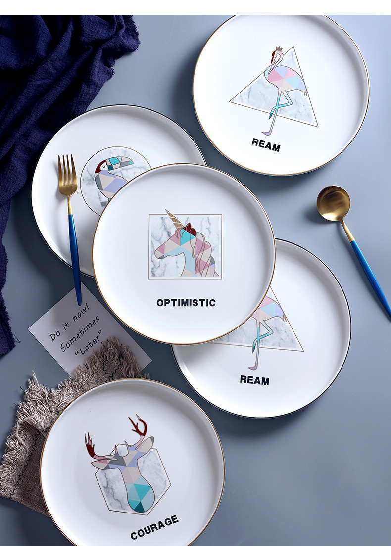 Nordic steak dinner plate plate flat dish plate household creative web celebrity tableware ceramic plate round breakfast tray