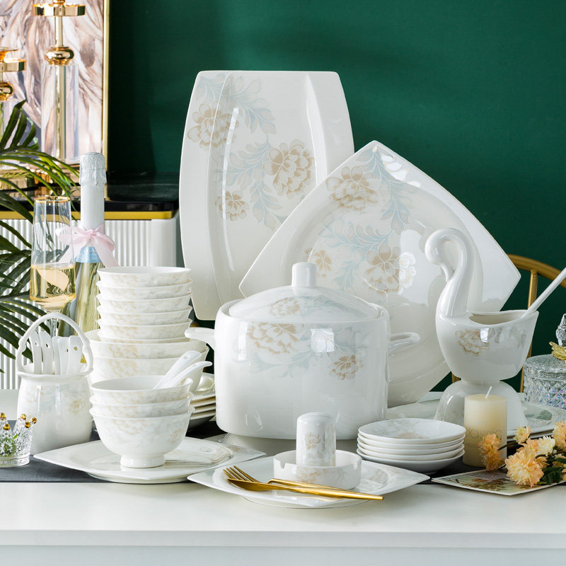 Bowl Dish Suit Home Nordic Ceramic Eating Bowls Pan Chopsticks Chinese Style Minimalist Plate plate Bone Porcelain Tableware Combined