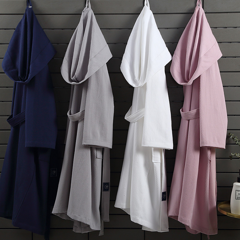 Pure Cotton Bathrobe, Hotel-Style, Absorbent, Quick-Drying, Couple's Spring and Autumn Universal Sleep Robe, Women's and Men's All-Season Adult Bathrobe