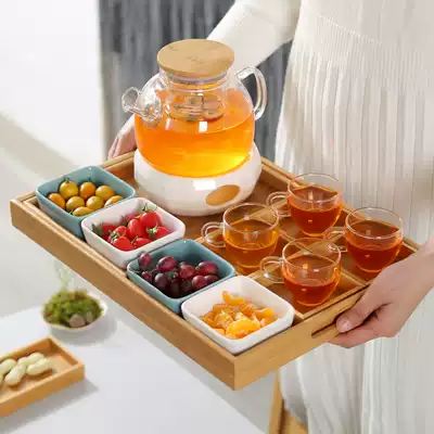 Light luxury afternoon tea Flower fruit tea tea set Household hotel fruit teapot set Candle tea stove Hot glass teacup