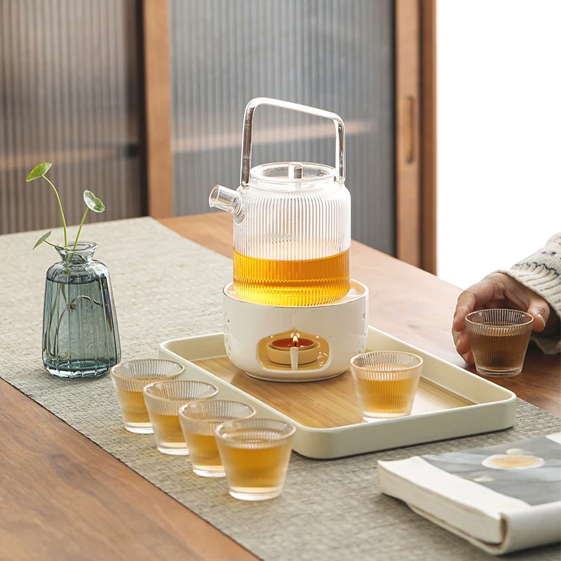 Candle, fruit tea, glass teapot, flavored tea, ceramic set