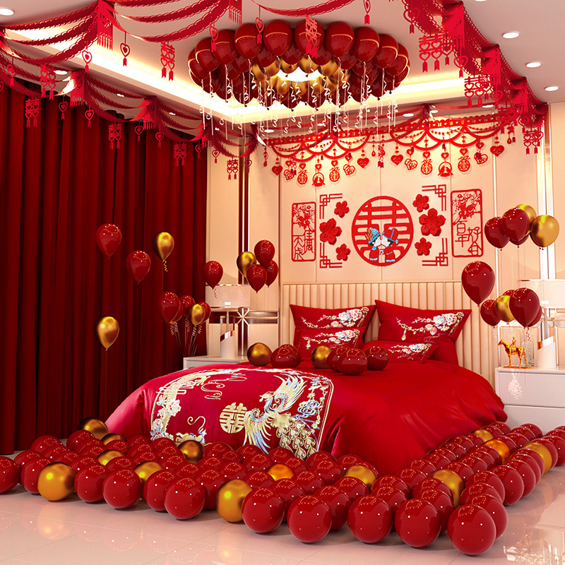 Wedding room layout set wedding set wedding flower decoration creative romantic wedding new house scene man's woman bedroom balloon