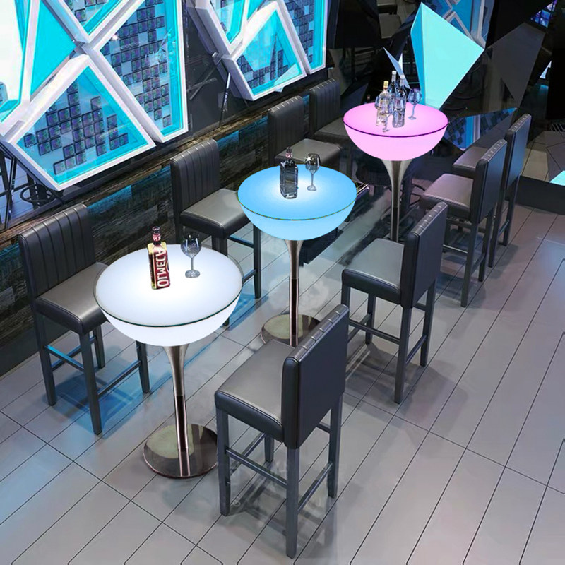 LED luminous bar bulk table and chairs combined outdoor round bar table KTV clear bar creative tavern with high foot table-Taobao
