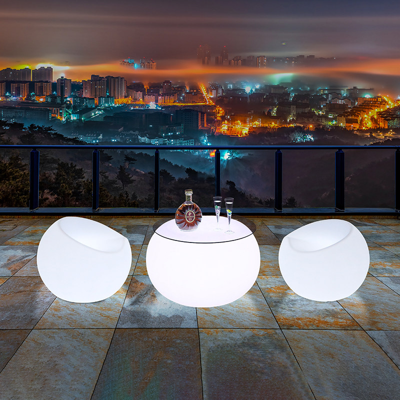 Net red outdoor small table and chair bar clear bar restaurant luminous creative leisure courtyard balcony table and chair combination three-piece set