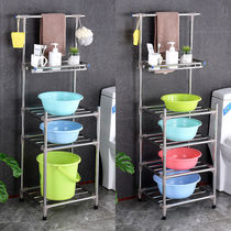 Face basin frame floor-standing Rural net red new (thickened steel pipe) stainless steel shelf bathroom kitchen storage