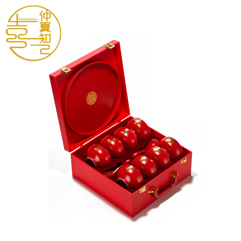 Happy Bowl Eight Sets Gift Boxes High-end Wedding Pair Bowls Wedding Supplies Household Gifts for Girlfriends and Newcomers Custom Lettering