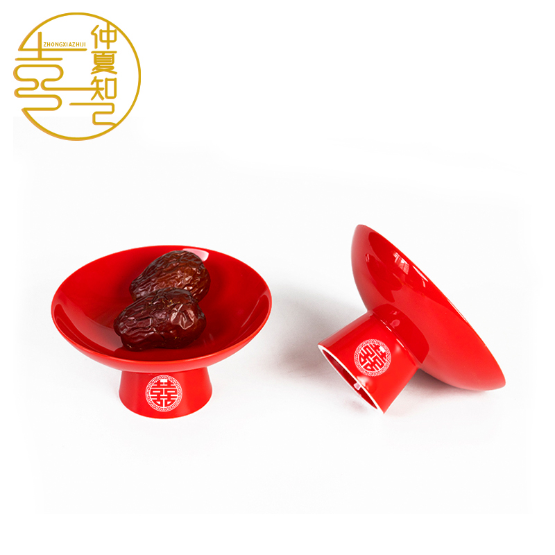 Chinese red wedding fruit plate Peanut red jujube wedding room decoration fructose plate Wedding wedding happy sugar plate ceramics
