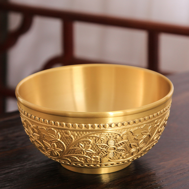 Korean-Style Small Copper Bowl, Pure Copper Rice Bowl, Household Brass Tableware, Chopsticks and Spoon Set, Wedding Gift, High-End and Beautiful Appearance