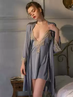 Sexy pajamas, women's long version of suspenders, spring and winter, private room temptation, extreme nightgown lace home suit