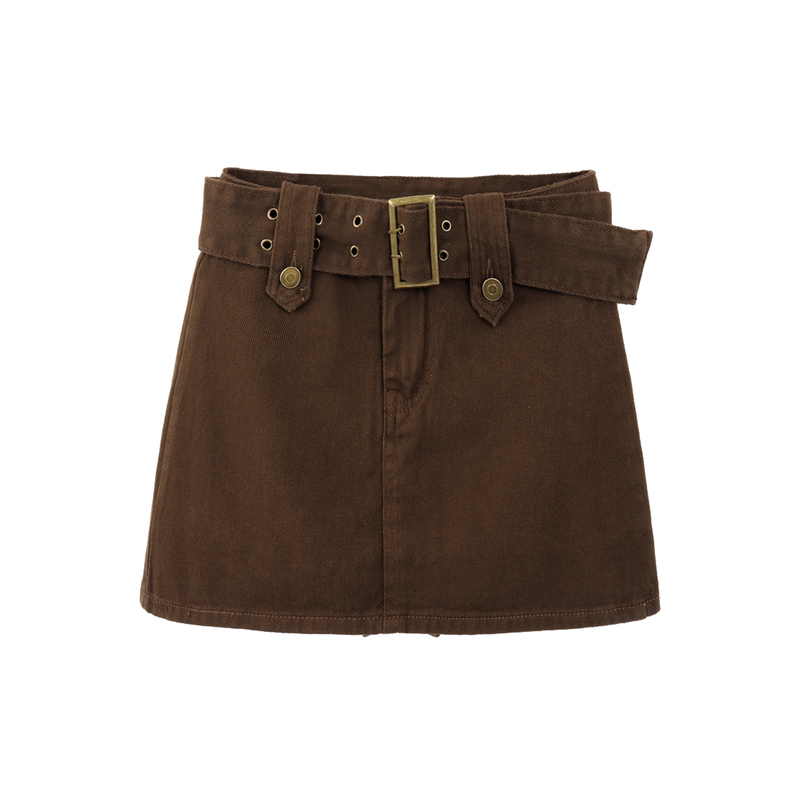 American Retro Hot Girl Brown Skirt Coffee-Colored Denim Short Skirt Culottes for Women with a Slimming Design and Hip-Hugging Skirt