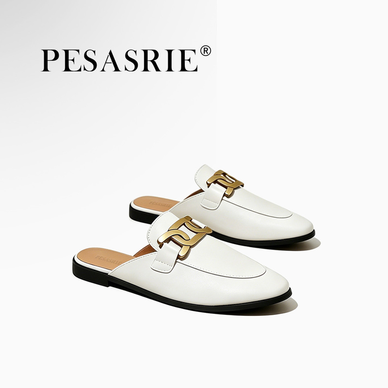 PESASRIE High-End Women's Mules 2026 Summer New Flat Slip-On Half Slippers