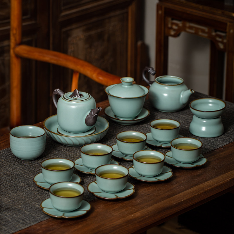 Ruyao Gongfu tea set set High-grade light luxury household living room Jingdezhen Teacup Ceramic teapot cover bowl gift box