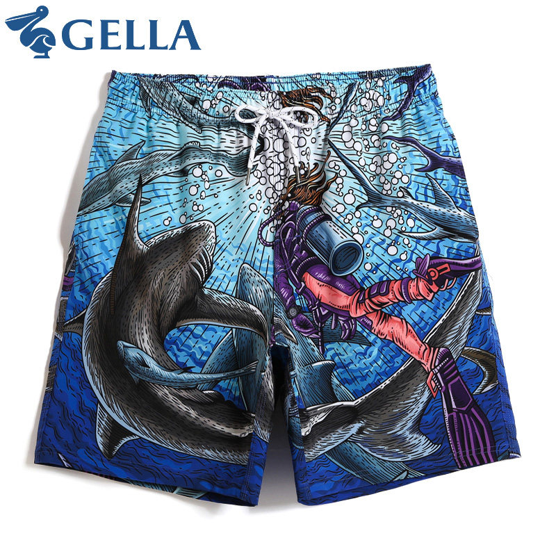 GELLA beach pants male speed dry seaside holiday loose large size flat angle 50% lower water shorts with inner lining summer