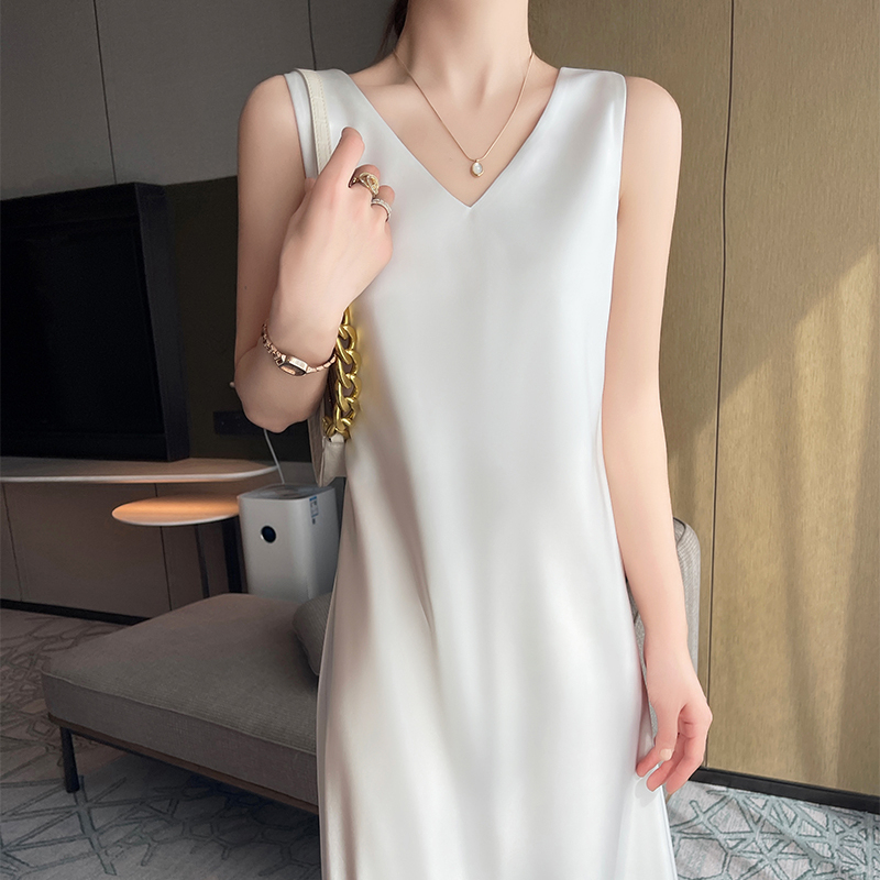 2026 Spring/Summer Suit Inner Layer Camisole Dress for Women, Loose Sleeveless Long Dress, Acetate Satin Draped Camisole Dress