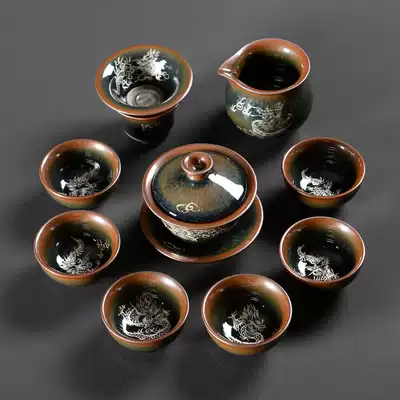 Durui Shi Jianyang Jianzhan Kung Fu Tea Set Hand-painted dragon silver teacup Rabbit hair Partridge spotted teacup Master cup