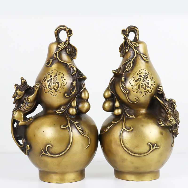 Natural Gia Bronze Gourd Chinese Pendulum Imitation Antique Golden Toad Leopard a pair of home pendulum pieces-Taobao