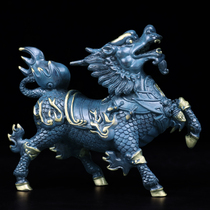 Painted copper Chinese wealth fire unicorn copper ornaments a pair of recruiting Nafu company home wealth decoration