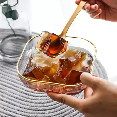 Net red creative ins Japanese gold edge square bowl home hammer four corners transparent glass salad fruit bowl
