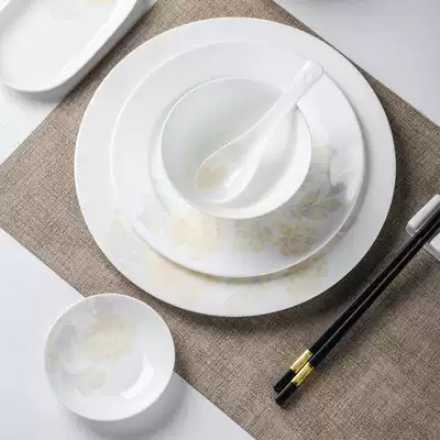 Hotel supplies hotel ceramic table Table tableware set dining room clubhouse glaze color bone china dish bowl Chinese style 1 person 9 pieces