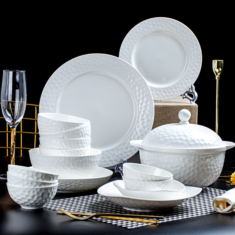 Zero paint Nine Bowl Dish Suit Chinese Home Pure White Glaze Lower Color Bone China Cutlery Cutlery Dish Dishes Nordic Wind Cutlery