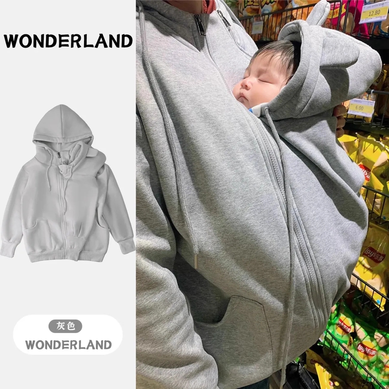Kangaroo-Style Clothing with Baby, Father-Son Matching Jumpsuit, Warm Sweatshirt, Unisex Large Size, Dad-Child Cuddle Jacket for Autumn and Winter