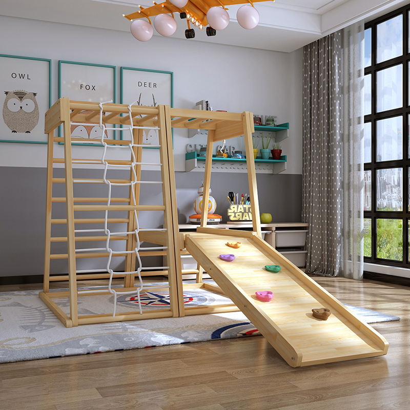 Children's solid wood climbing frame Indoor slide Climbing board Swing Toy combination Sensory integration training educational equipment