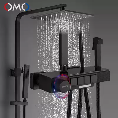 OMO thermostatic shower black shower shower kit home bathroom bathroom shower head full copper button shower