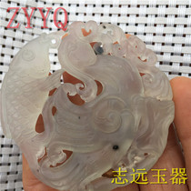 Imitation of the Qing Dynasty natural permeable white old Jade Mandarin duck opera fish rich hollow Jade Pei antique antique antique collection