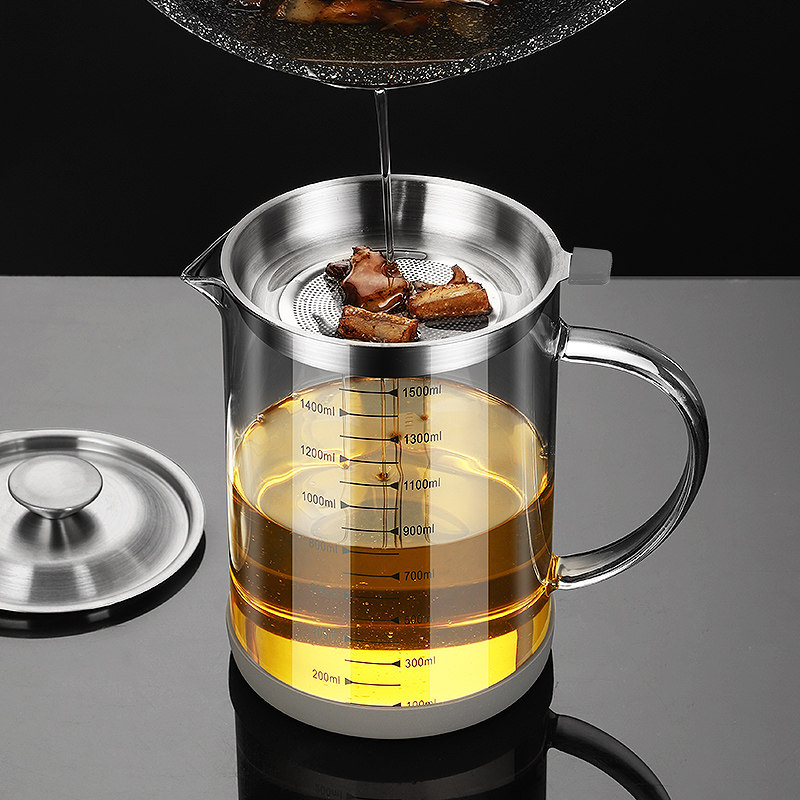 Light one filter oil pot glass large-capacity oil leakage net pot leftover oil filter oil residue pot kitchen household artifact oil pot pot