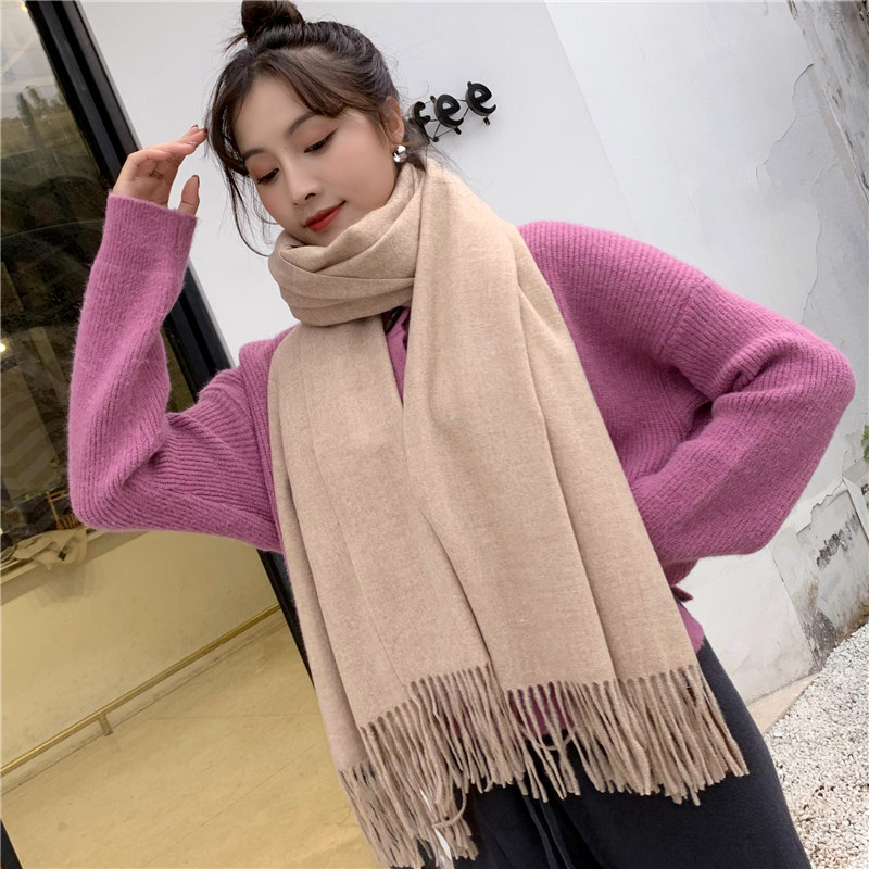 Light oatmeal scarf women autumn and winter wool imitation cashmere apricot milk tea color men's advanced color beige shawl scarf