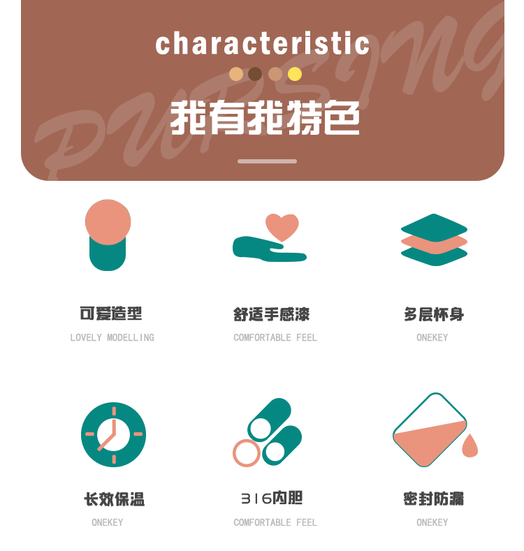 美国 Pursing 普升 可爱动物潮背带保温杯 图3